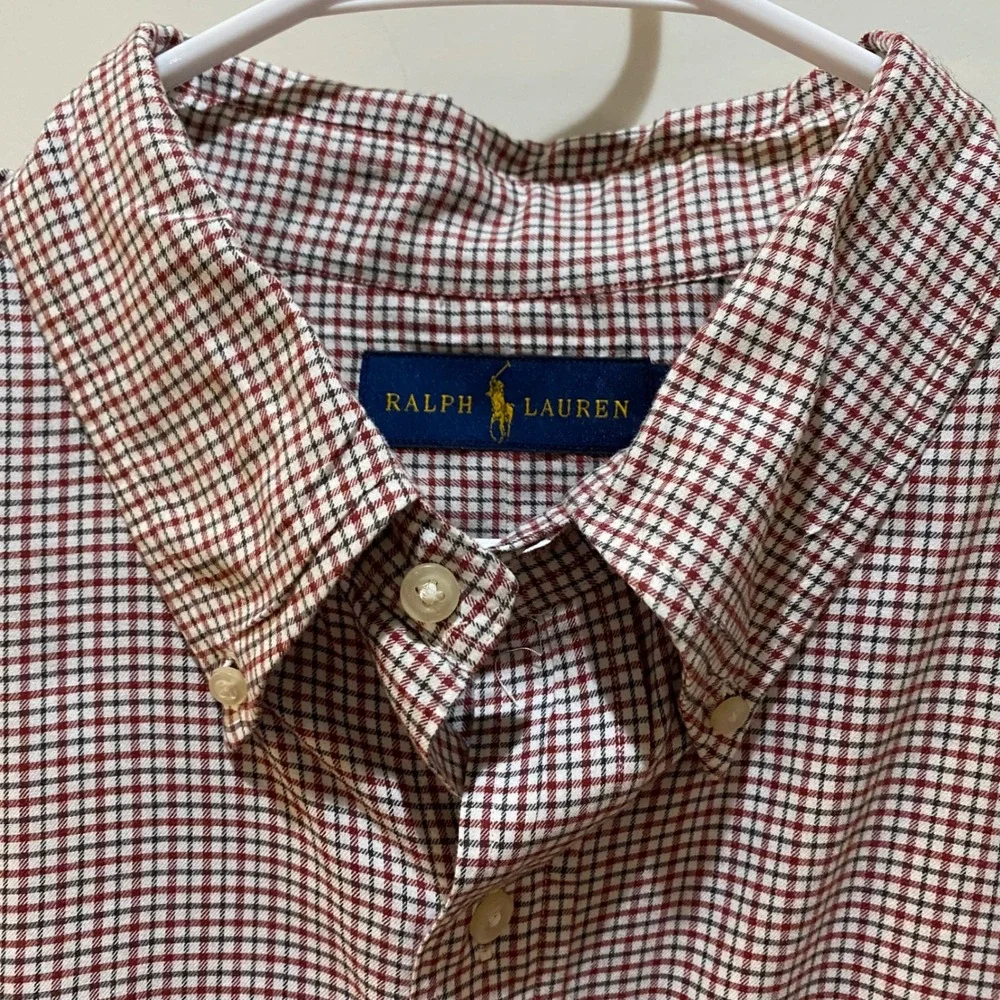 Polo Ralph Lauren Mens XLT Tall Red Blue Check Button Down Shirt Long Sleeve